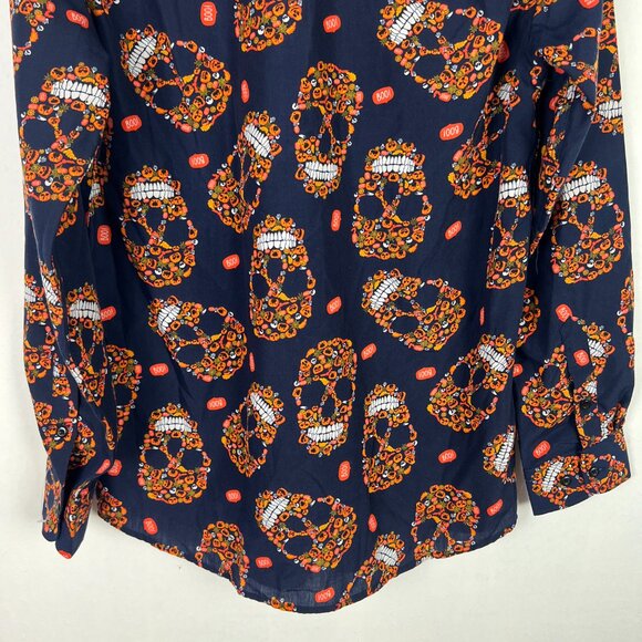 NWOT Simon Banks Pumpkin Skull Boo Long Sleeve Button Front Shirt Size Medium M - Picture 9 of 9